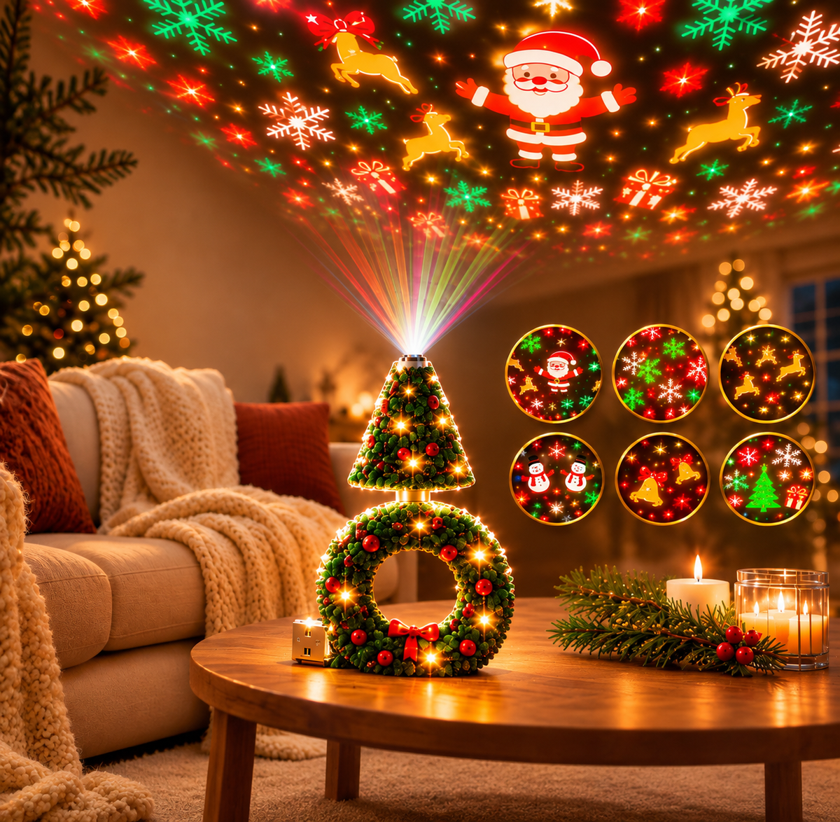 Julgransprojektor med USB – LED-projektor med julmotiv