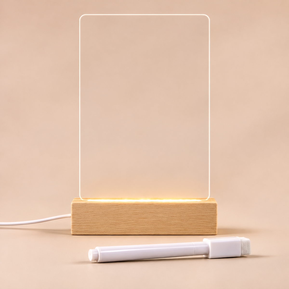 Anteckningstavla med LED-ljus och USB – genomskinlig akryl
