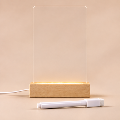 Anteckningstavla med LED-ljus och USB – genomskinlig akryl