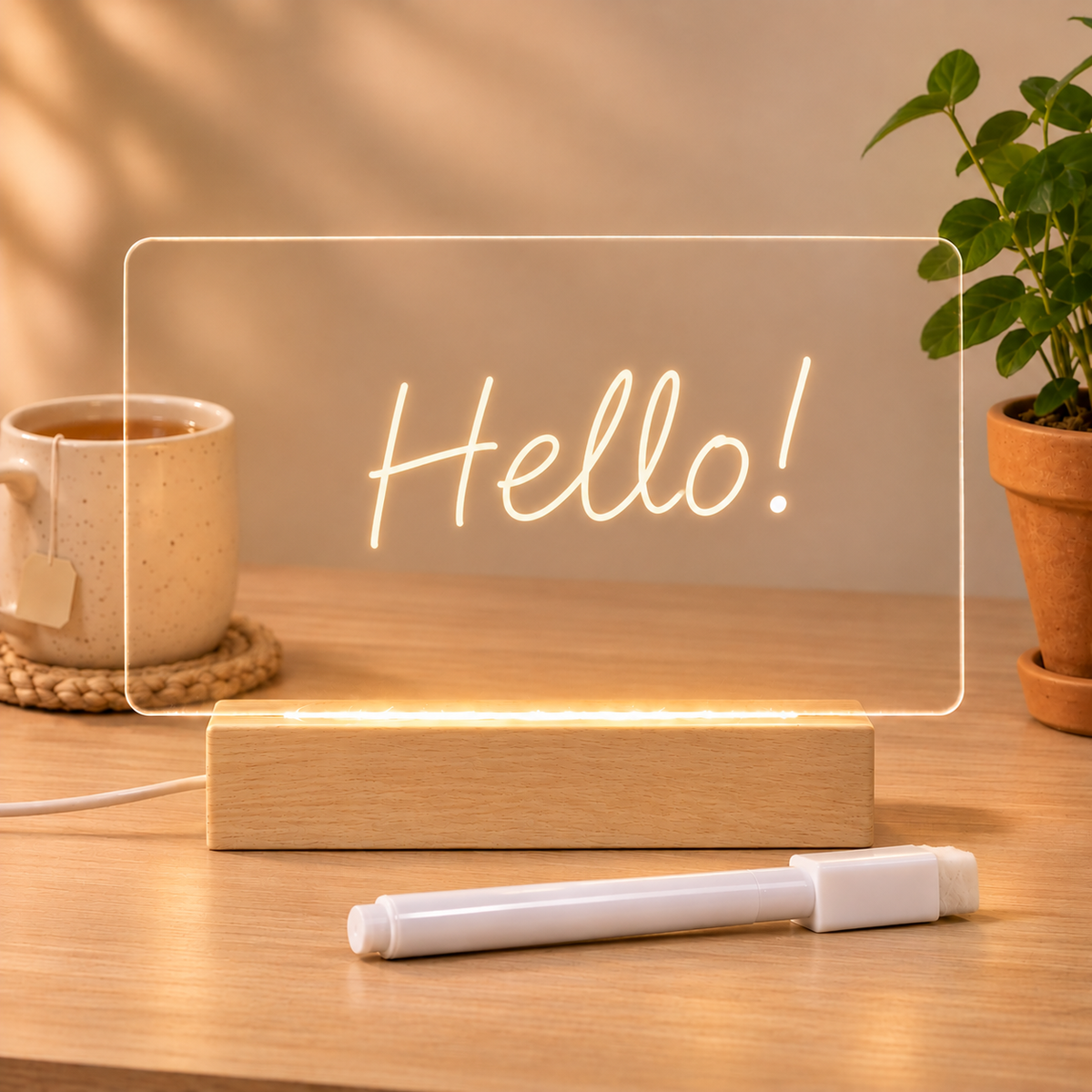 Anteckningstavla med LED-ljus och USB – genomskinlig akryl